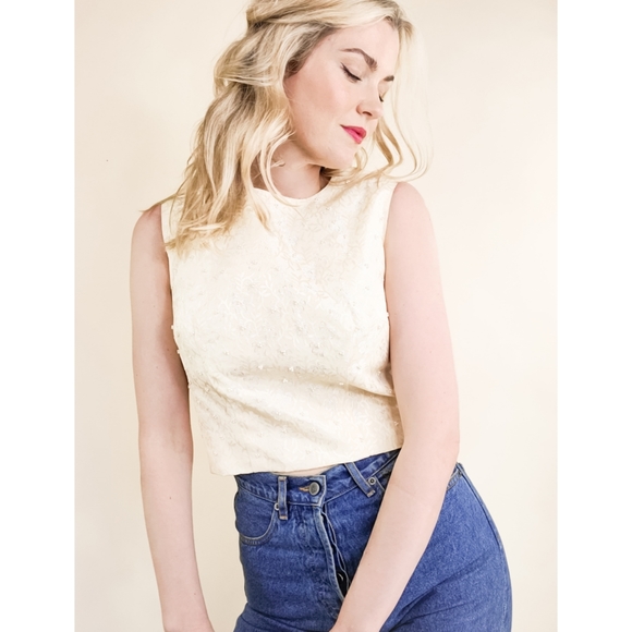 Handmade Vintage Ivory Posie & Pearl Crop Blouse - Picture 11 of 16